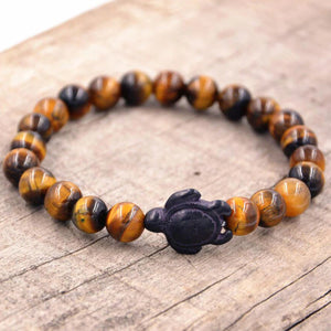 HoliStone Tiger Eye Stone Bracelet with Turtle Lucky Charm for Women and Men ? Anxiety Stress Relief Bracelet Yoga Meditation Empowering Bracelet