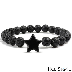 HoliStone 8mm Natural Lava Stone with Pentagram Lucky Charm Bracelet for Women and Men