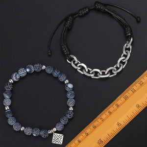 HoliStone Unique Blue Natural Stone with Stylish Stainless Steel Chain Bracelet for Men