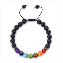Load image into Gallery viewer, HoliStone Adjustable 7 Chakras and Natural Lava Stone Bracelet ? Anxiety Stress Relief Yoga Meditation Energy Balancing Lucky Charm Bracelet for Women and Men