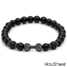 Load image into Gallery viewer, HoliStone Stylish Hematite Stone with Crown/Dumbbell Bracelet for Women and Men