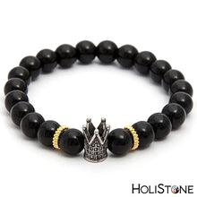 Load image into Gallery viewer, HoliStone Stylish Hematite Stone with Crown/Dumbbell Bracelet for Women and Men