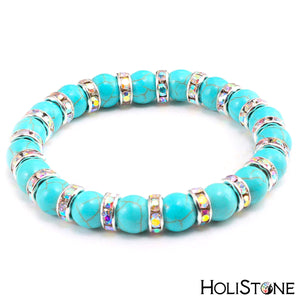 HoliStone Natural Blue Turquoises Stone Bracelet ? Anxiety Stress Relief Yoga Meditation Energy Balancing Lucky Charm Bracelet for Women and Men