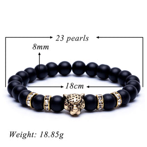 HoliStone 8mm Natural Lava Stone with Leopard/Panther Head Lucky Charm Bracelet for Women and Men
