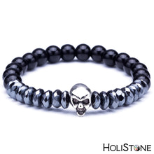 Load image into Gallery viewer, HoliStone Natural Lava Stone Bead Bracelet with Crown Skull Charm