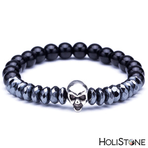 HoliStone Natural Lava Stone Bead Bracelet with Crown Skull Charm