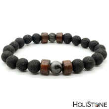 Load image into Gallery viewer, HoliStone Trendy Simple Natural Lava Stone with Wooded Hematite Bead Bracelet for Men and Women