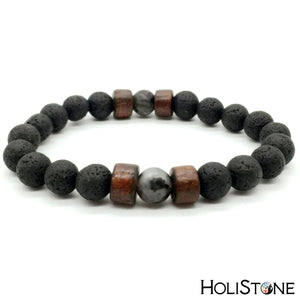 HoliStone Trendy Simple Natural Lava Stone with Wooded Hematite Bead Bracelet for Men and Women