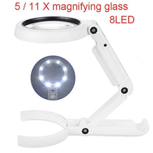 2TRIDENTS 5/11X Magnifying Glass with Light - Hand Free - Ideal for Reading, Jewlery, Coins, Craft & Hobbies