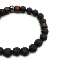 Load image into Gallery viewer, HoliStone Trendy Simple Natural Lava Stone with Wooded Hematite Bead Bracelet for Men and Women