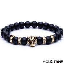 Load image into Gallery viewer, HoliStone 8mm Natural Lava Stone with Leopard/Panther Head Lucky Charm Bracelet for Women and Men
