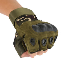 Load image into Gallery viewer, 2TRIDENTS Army Tactical Protective Half Finger Hard Knuckle Gloves for Shooting, Hiking, Hunting, Motorcycle Racing - Breathable Slip-Resistant Gloves - TAN - One Size