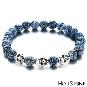 HoliStone Natural Lava Stone with Punky Skull Beaded Bracelet for Women and Men
