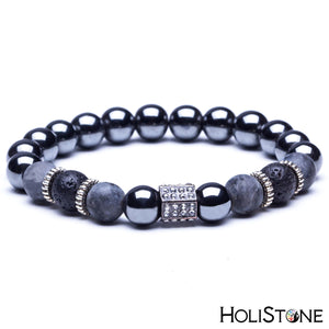 HoliStone Natural Lava Stone Bead Bracelet with Crown Skull Charm