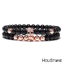 Load image into Gallery viewer, HoliStone Punky Style Skull Charm with Black Onyx Stone Bead Bracelet