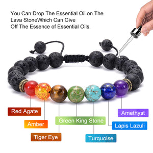HoliStone Adjustable 7 Chakras and Natural Lava Stone Bracelet ? Anxiety Stress Relief Yoga Meditation Energy Balancing Lucky Charm Bracelet for Women and Men