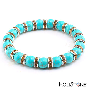 HoliStone Natural Blue Turquoises Stone Bracelet ? Anxiety Stress Relief Yoga Meditation Energy Balancing Lucky Charm Bracelet for Women and Men