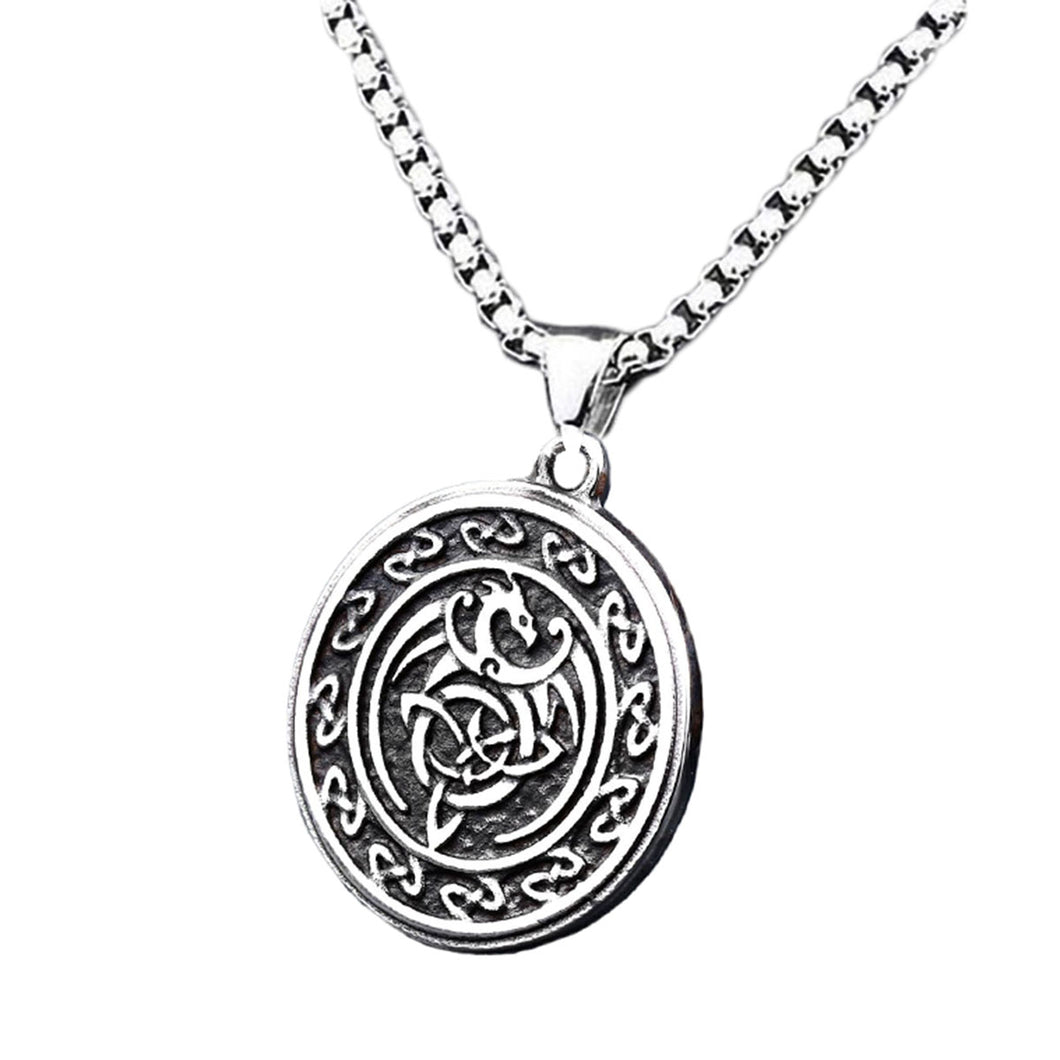 GUNGNEER Celtic Knot Dragon Trinity Pendant Necklace Stainless Steel Jewelry for Men Women