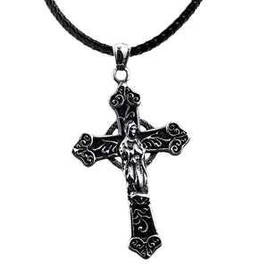 GUNGNEER Silvertone Stainless Steel Virgin Mary Christian Cross Pendant Necklace Jewelry