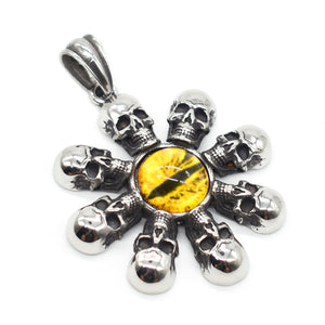 GUNGNEER Vintage Gothic Skull Yellow Evil Eye Pendant Necklace Ring Stainless Steel Jewelry Set