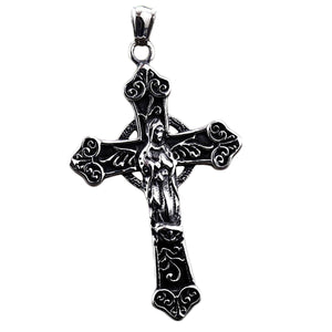 GUNGNEER Silvertone Stainless Steel Virgin Mary Christian Cross Pendant Necklace Jewelry