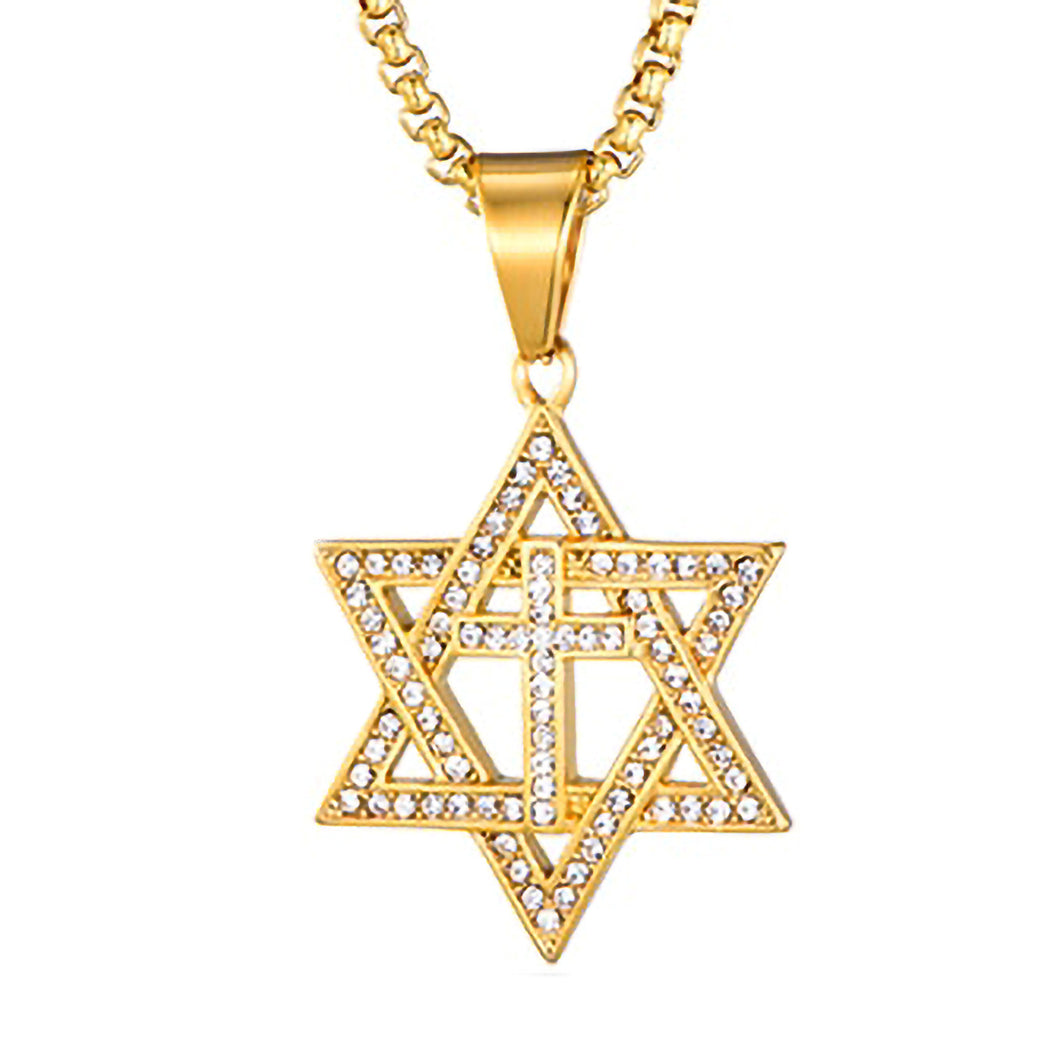 GUNGNEER Jewish Jewelry Cross David Star Necklace Stainless Steel Accessory For Men Women