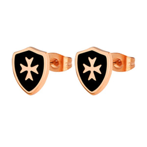 GUNGNEER Knight Templar Shield Stud Earrings with Pendant Necklace Stainless Steel Jewelry Set