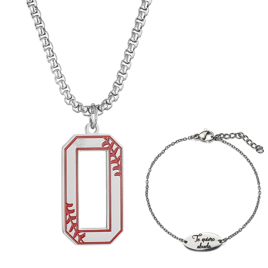 GUNGNEER Baseball Number Stainless Steel Pendant Necklace with Bracelet Sport Jewelry Set