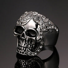 Load image into Gallery viewer, GUNGNEER Ancient Silvertone Skull Head Ring Leather Bracelet Punk Gothic Jewelry Set Men Women