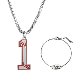 GUNGNEER Baseball Number Stainless Steel Pendant Necklace with Bracelet Sport Jewelry Set