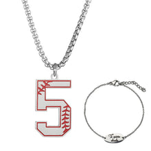 Load image into Gallery viewer, GUNGNEER Baseball Number Stainless Steel Pendant Necklace with Bracelet Sport Jewelry Set