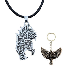 Load image into Gallery viewer, GUNGNEER Celtic Knot Wolf Head Pendant Necklace Cross Wings Key Chain Jewelry Set Men Women