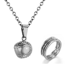 Load image into Gallery viewer, GUNGNEER Sports Baseball Ball Necklace with Ring Stainless Steel Baseball Jewelry Set