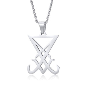 GUNGNEER Blackface Sigil Of Lucifer Necklace Stainless Steel Satanic Jewelry For Men