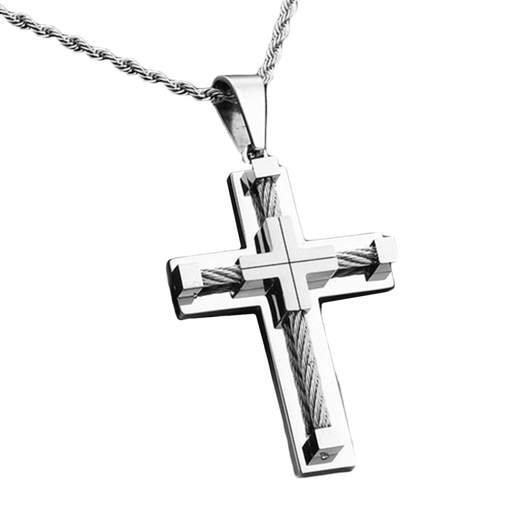 GUNGNEER Multilayer Christian Pendant Necklace Cross Jesus Gift Accessory For Men Women