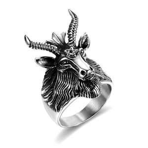 GUNGNEER Stainless Steel Multi-size Baphomet Ring Satanic Goat Head Jewelry Gift For Men