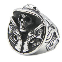 Load image into Gallery viewer, GUNGNEER Stainless Steel Cool Double Guns Skull Pirate Ring Biker Gothic Protection Jewelry