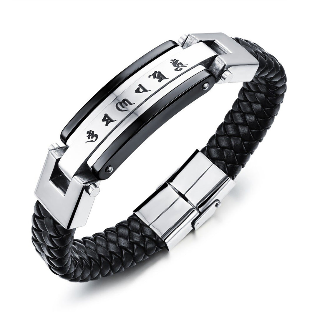 GUNGNEER Om Six Words Mantra Bracelet Leather Rope Chain Buddhist Jewelry For Men Women