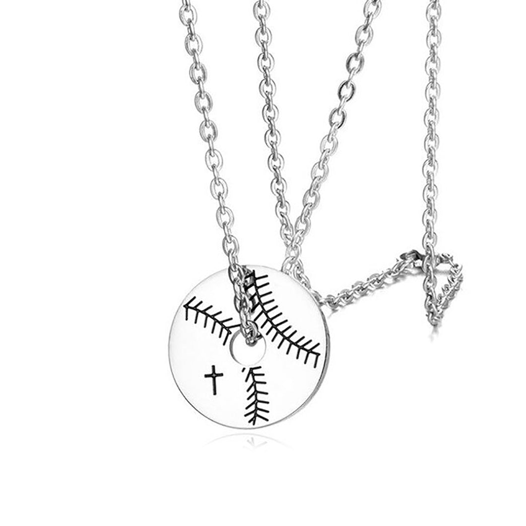 GUNGNEER Baseball Stitched Ball Necklace Stainless Steel Sports Jewelry For Men Women