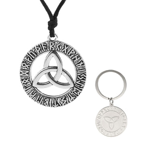 GUNGNEER Irish Viking Celtic Knot Triquetra Pendant Necklace Runes Key Chain Jewelry Set