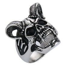 Load image into Gallery viewer, GUNGNEER Stainless Steel Satan Ram Skull Ring Devil Horn Goat Jewelry Accessory For Men