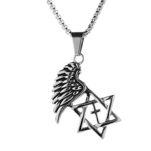 GUNGNEER Men's Stainless Steel Israel Jewelry David Star Cross Necklace Accessory For Men