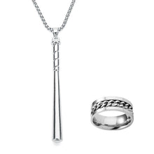 Load image into Gallery viewer, GUNGNEER Baseball Bat Necklace Stainless Steel Sports Charm Chain with Ring Jewelry Set