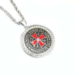 GUNGNEER Stainless Steel Red Knights Templar Cross Pendant Necklace with Bracelet Jewelry Set