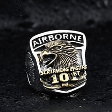 Load image into Gallery viewer, GUNGNEER Men Stainless Steel American Airborne Ring Eagle Necklace US Army Biker Jewelry Set