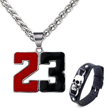 Load image into Gallery viewer, GUNGNEER Hip Hop Legend 23 Basketball Necklace Skull Leather Bracelet Number Sport Jewelry Set