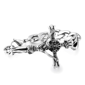 GUNGNEER Stainless Steel Christian Jesus Cross Punk Bracelet Necklace Jesus Jewelry Set