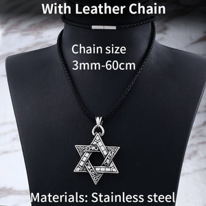 GUNGNEER Large David Star Pendant Necklace Jewish Occult Israel Jewelry Accessory For Men