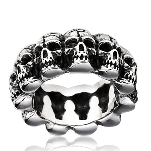 GUNGNEER Stainless Steel Skeleton Skull Charm Halloween Bracelet Ring Jewelry Set Men Women