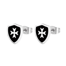 Load image into Gallery viewer, GUNGNEER Knight Templar Shield Stud Earrings with Pendant Necklace Stainless Steel Jewelry Set